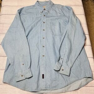 Woolrich Men's Blue Jean Denim Shirt 2XL‎ Long Sleeve Button Down